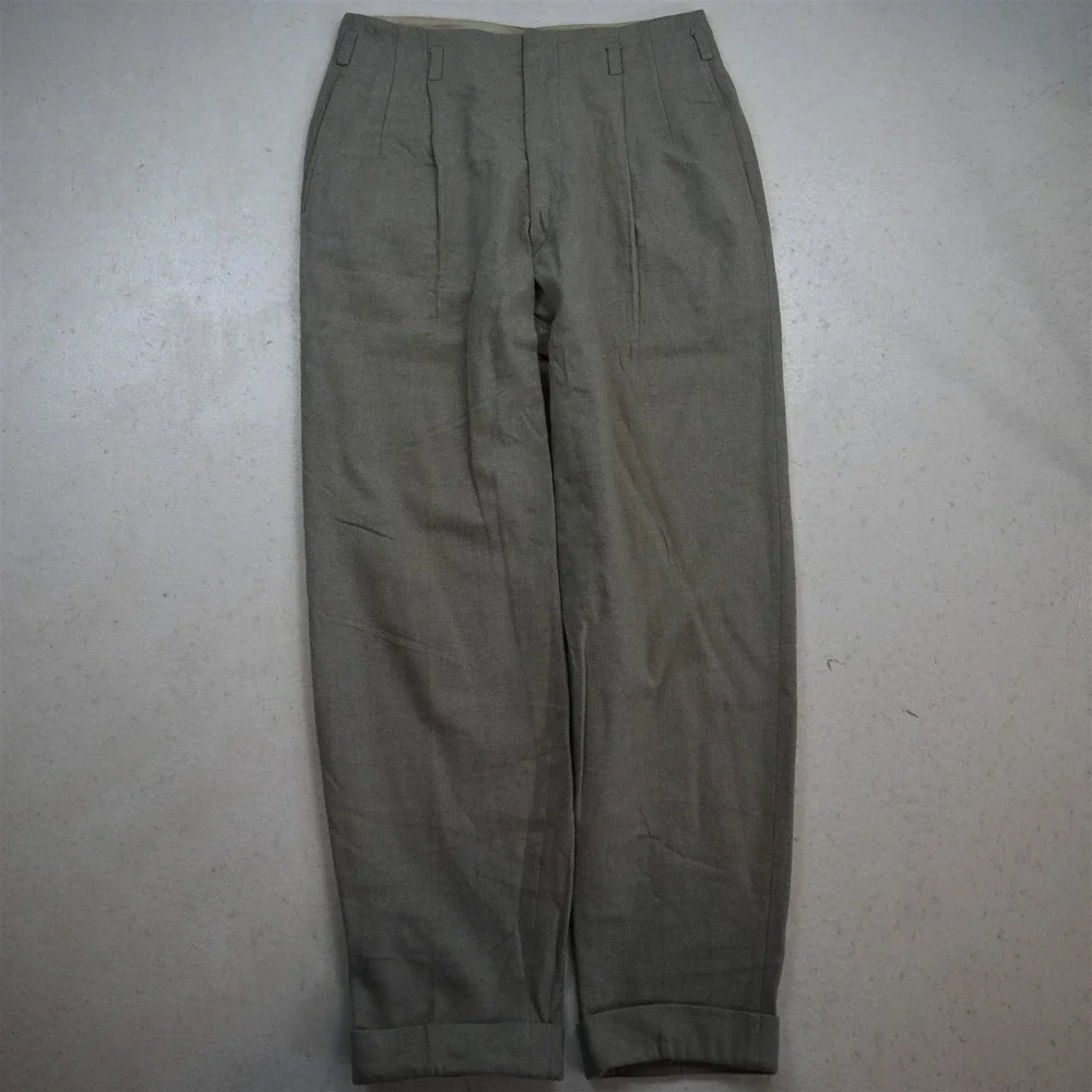 Vtg 1940s 1950s 30x32 Gray Flannel Wool High Waist Pleated‎ Baggy Dress Pants